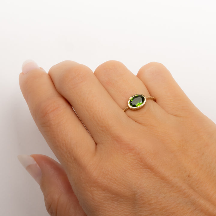 Small Oval Faceted Chrome Diopside Ring
