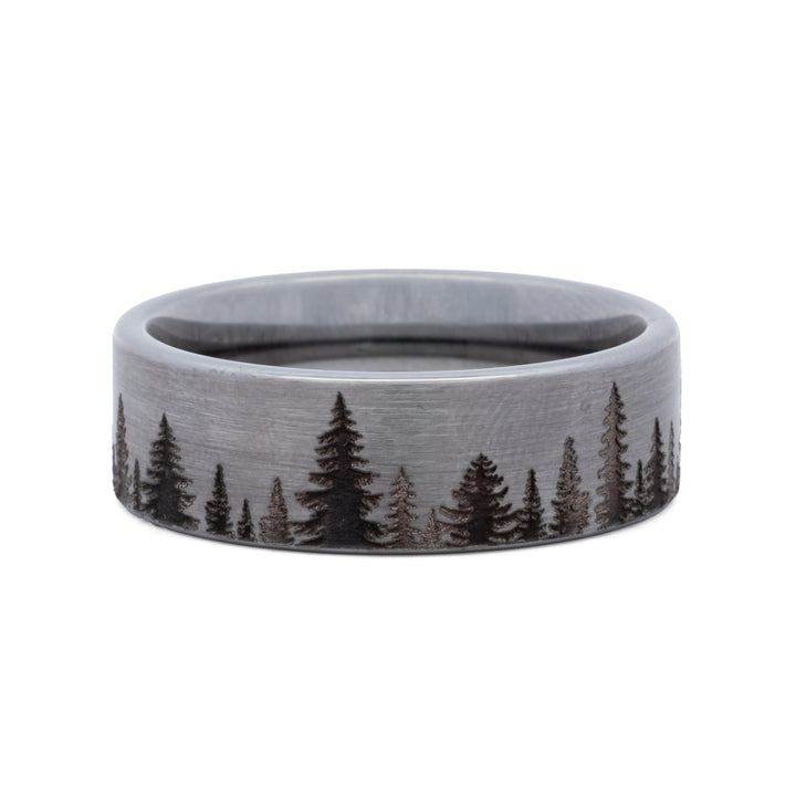 Rugged Tungsten Band with Forest Scene
