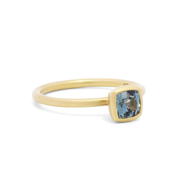 Montana Sapphire Cushion Cut Bezel Set Ring