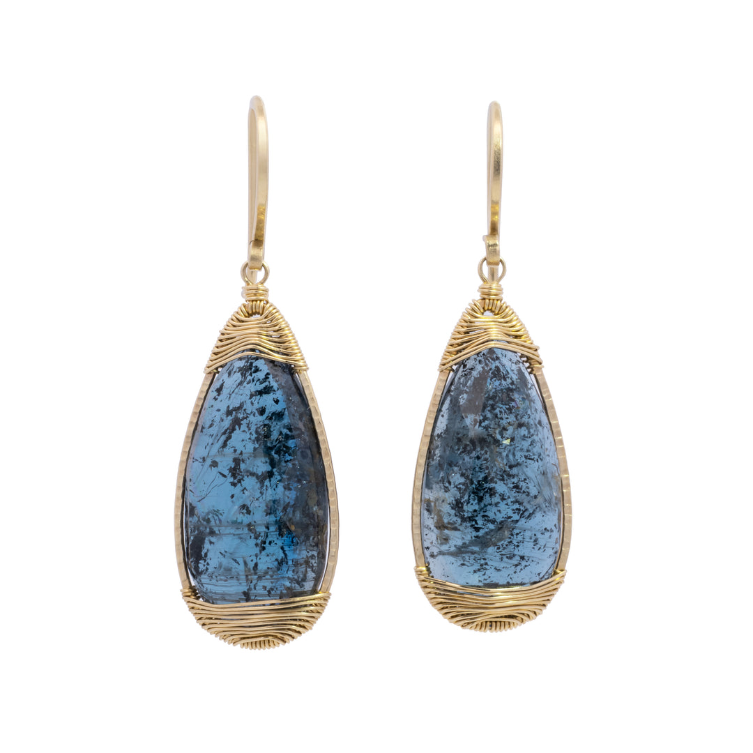 Teardrop Faceted Kyanite Wire Wrapped Drop Earrings