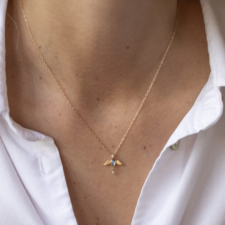 Aquamarine Pear Diamond Bird Necklace