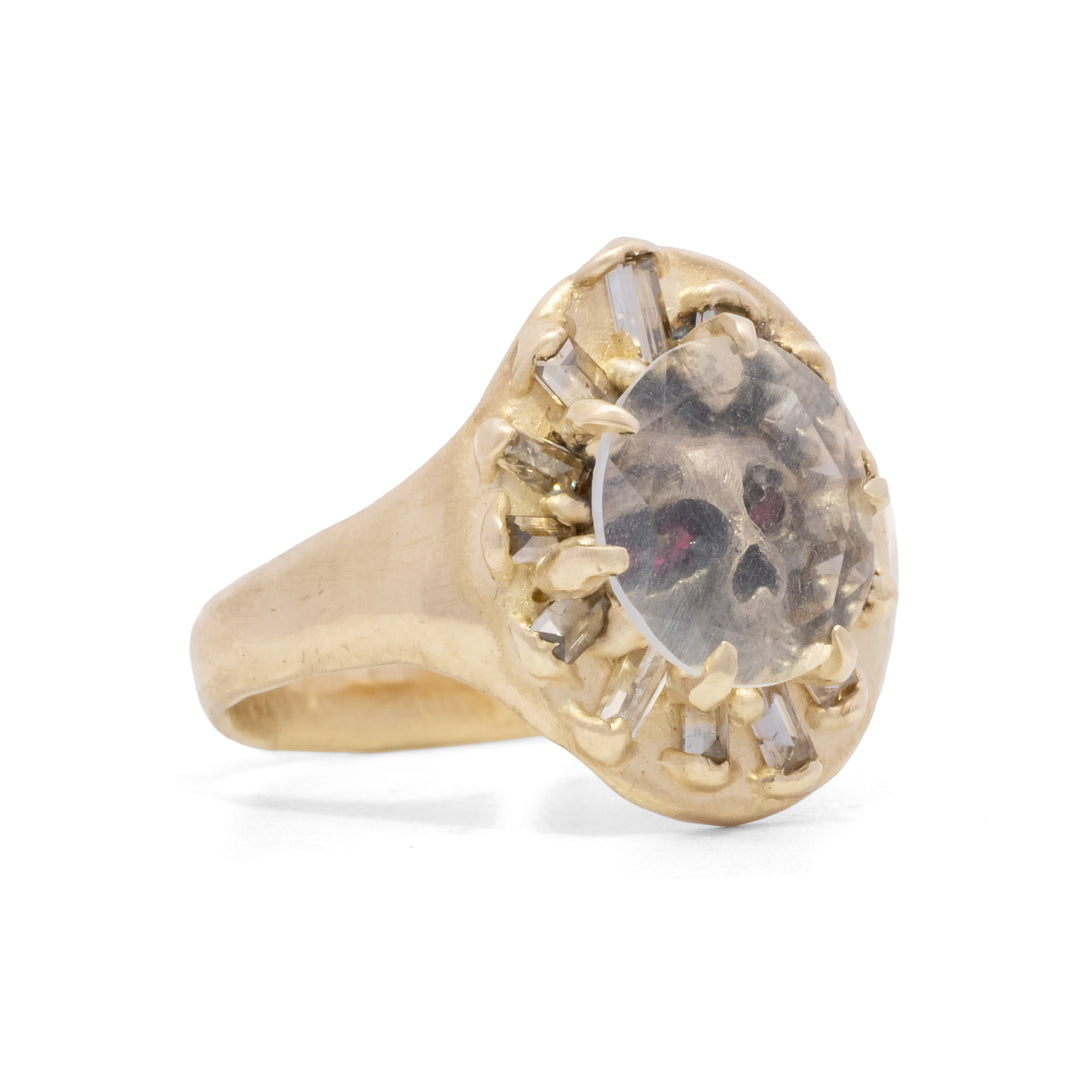 Momento Mori Rock Crystal Framed Skull Ring