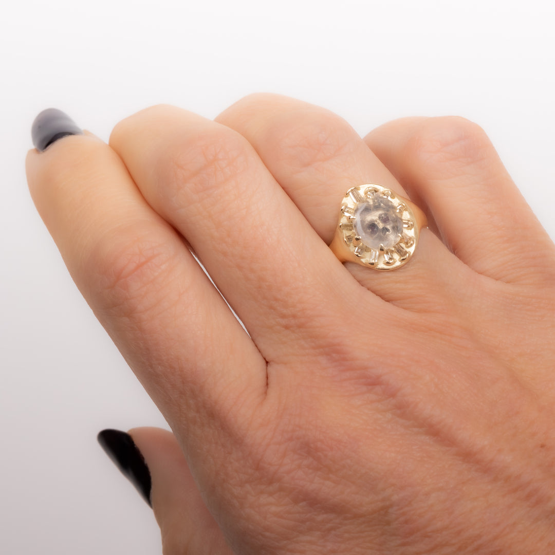 Momento Mori Rock Crystal Framed Skull Ring