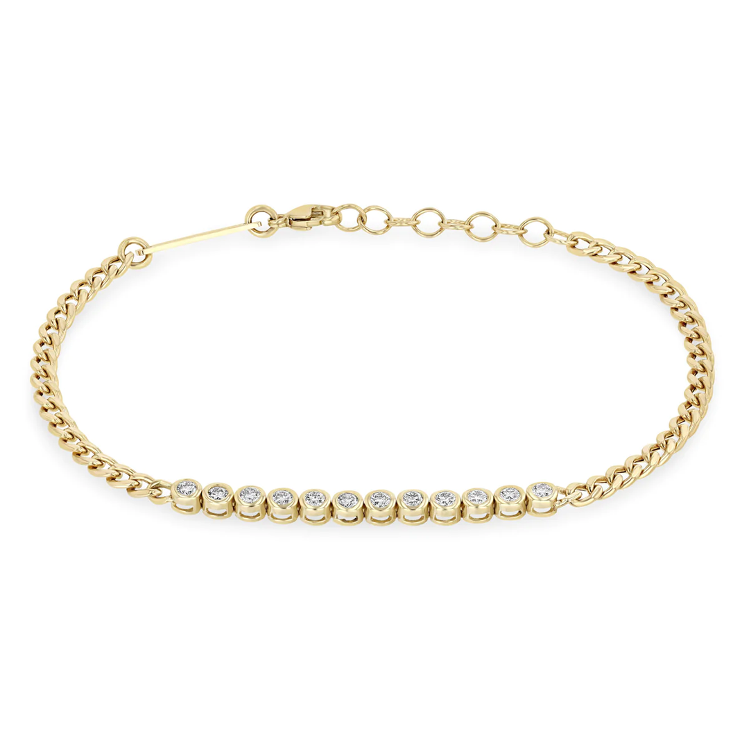 Bezel Set Diamond Tennis Style Curb Chain Bracelet