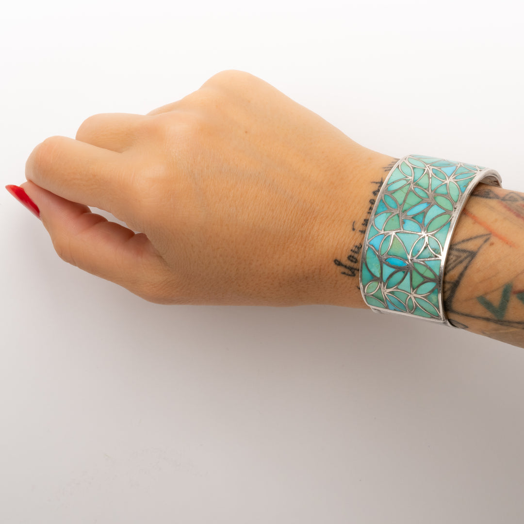 1950's Vintage Zuni Turquoise Inlay Wide Cuff