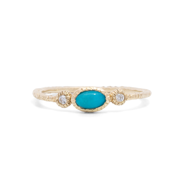 Small Oval Turquoise with Two Side Diamonds Ring