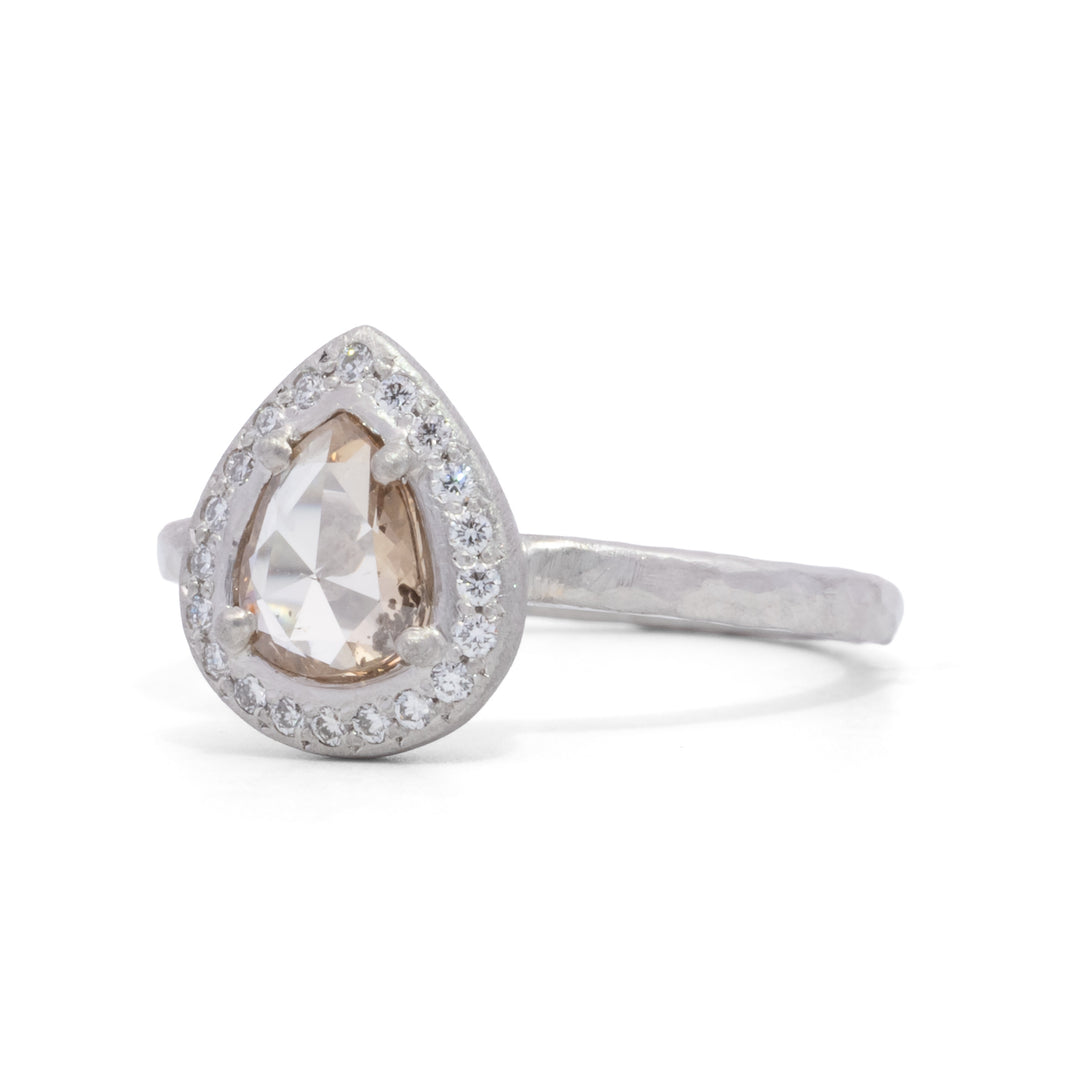 Pear Champagne Diamond Halo Ring