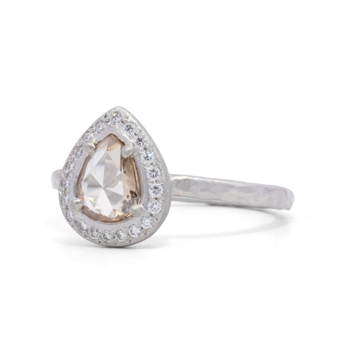 Pear Champagne Diamond Halo Ring