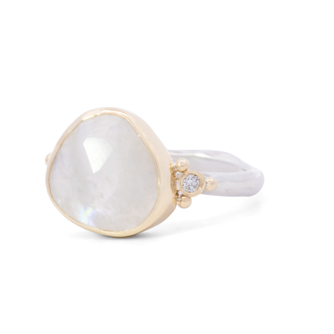 Rainbow Moonstone & Diamond Ring