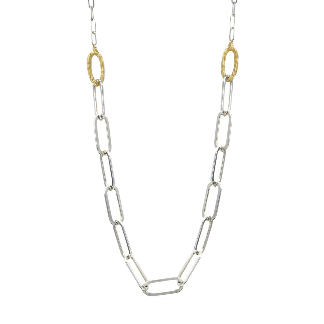 Two Tone Rectangular Oval Link Chain Necklace