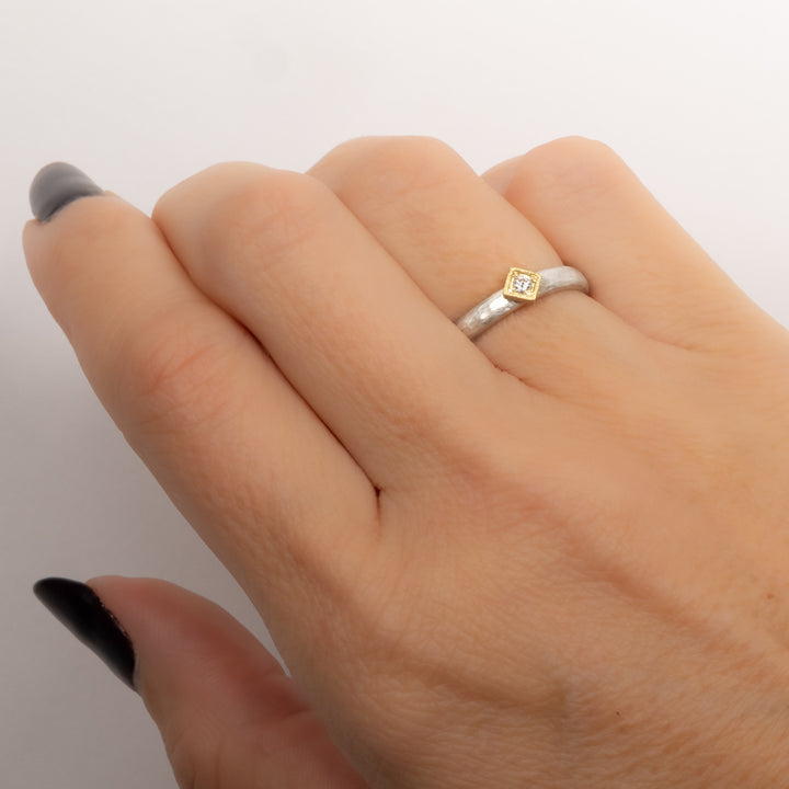 Offset Square Bezel Set Diamond Ring