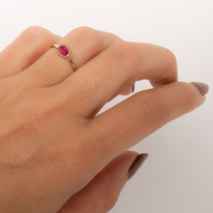 Small Asymmetrical Pink Tourmaline Prong Set Ring