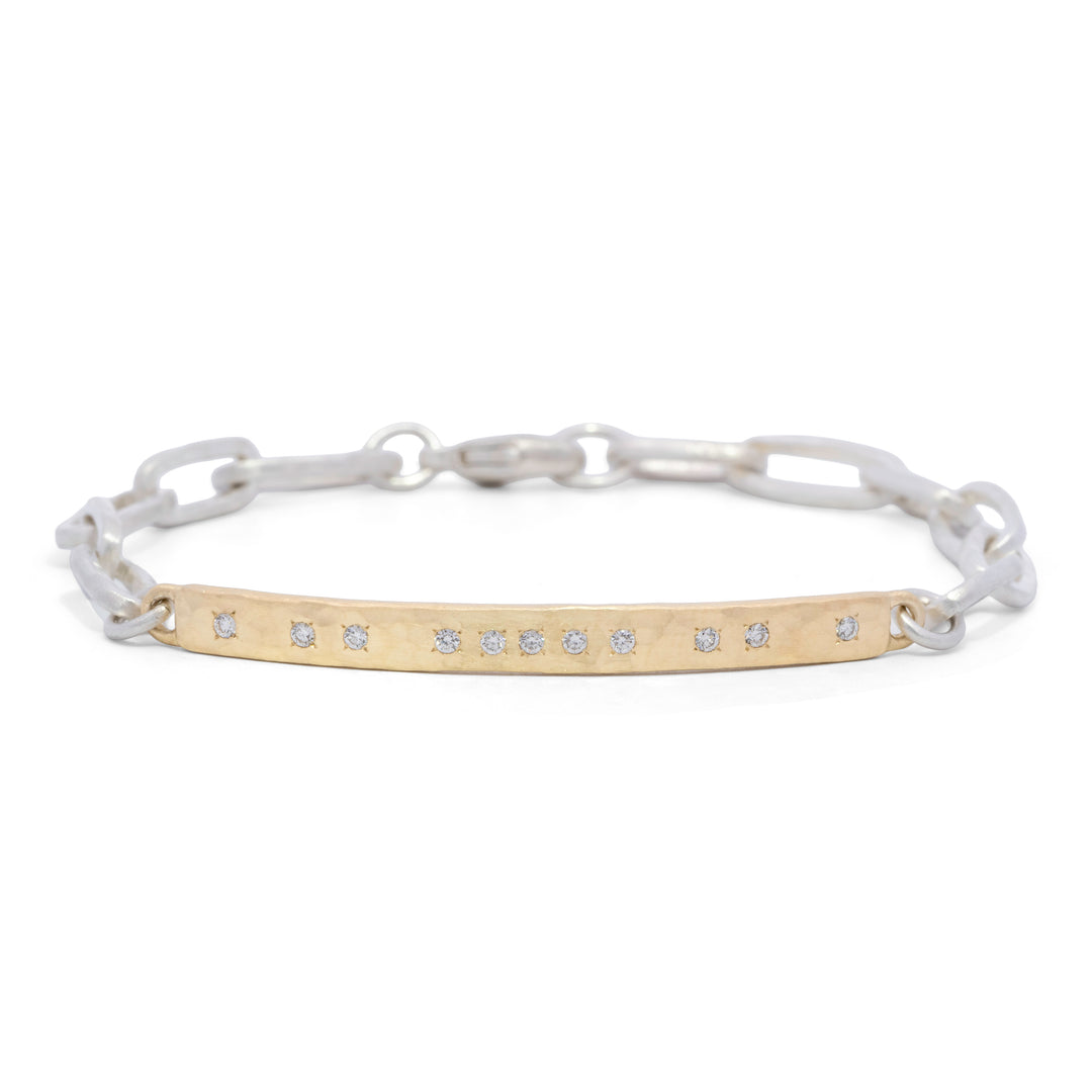 0.17 tcw White Diamond Hammered Bar Chain Bracelet