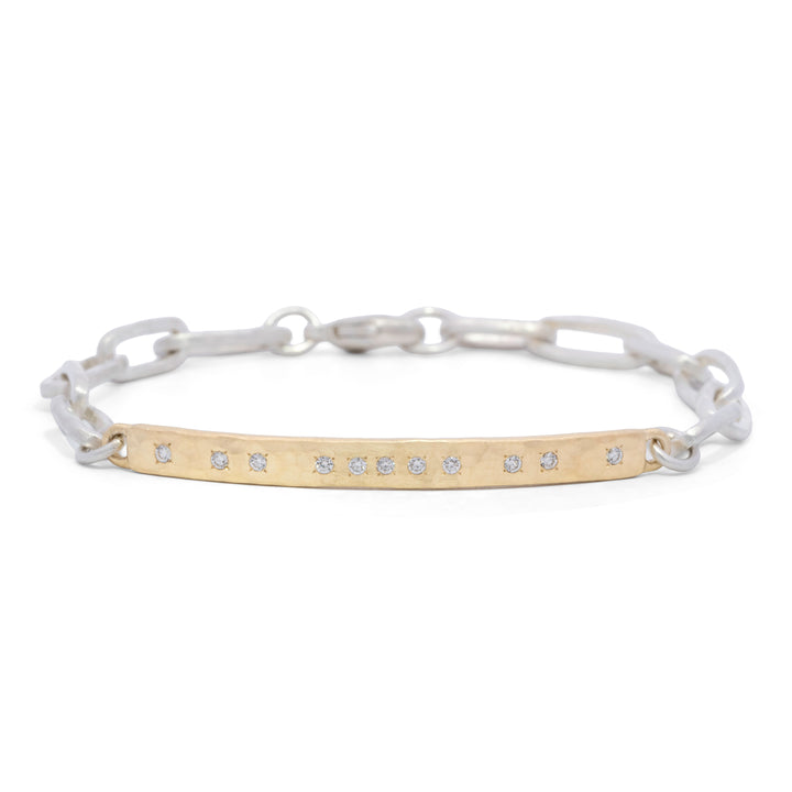 0.17 tcw White Diamond Hammered Bar Chain Bracelet
