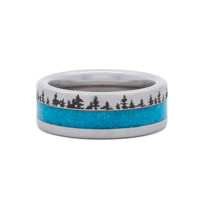 Serinium Band with Crushed Turquoise Inlay & Pine Forest Scene