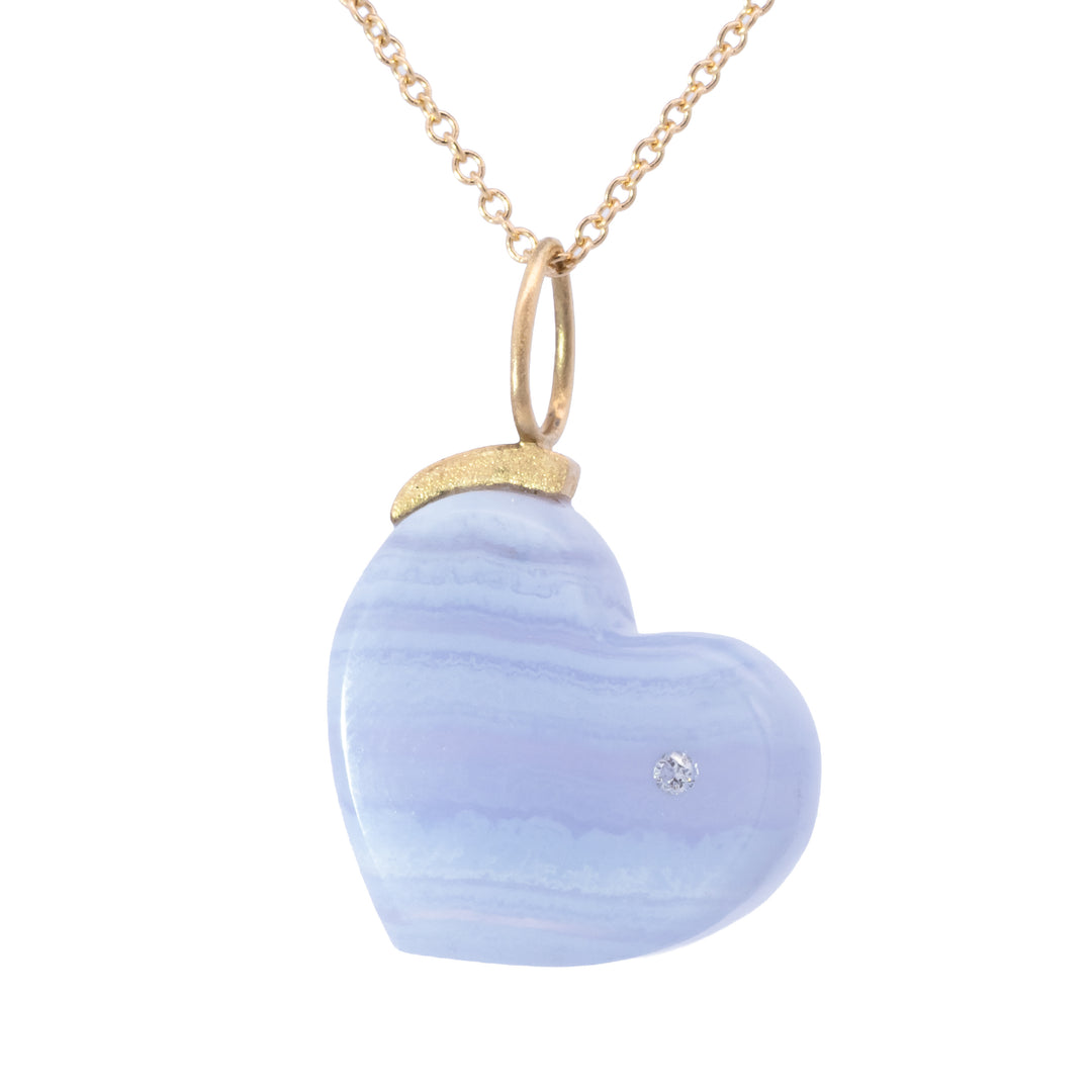 Blue Lace Agate with Diamond Heart Charm