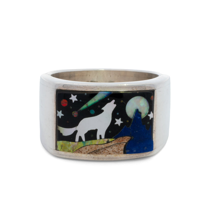 Howling Wolf Rectangular Signet Ring