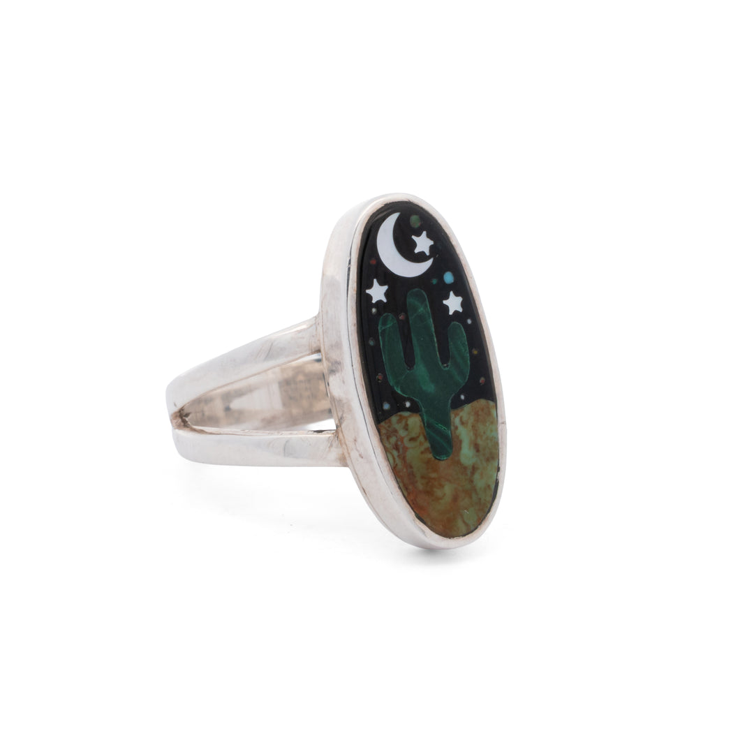 Small Oval Cactus Night Sky Inlay Ring