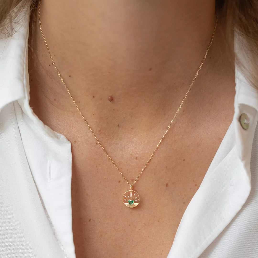 Emerald Heart Round Dream Catcher Necklace