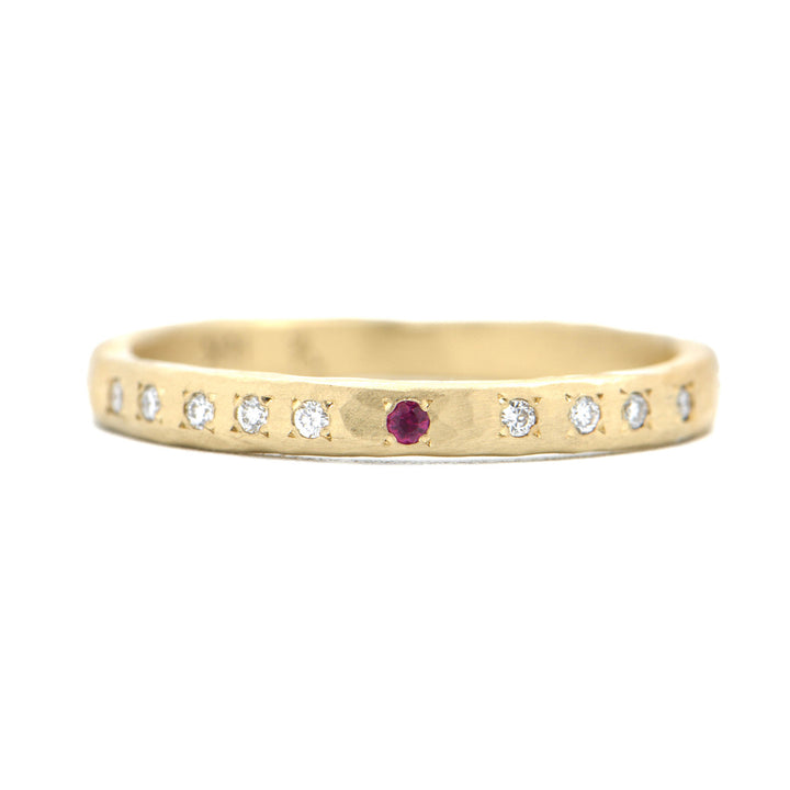 Ruby & Diamond Hammered Sparse Eternity Band Ring