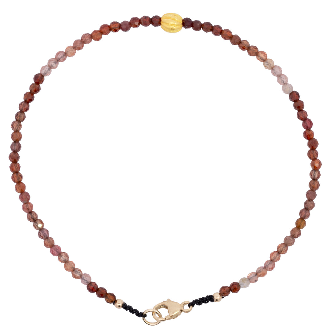 Red Hued Sapphire & Gold Bead Bracelet
