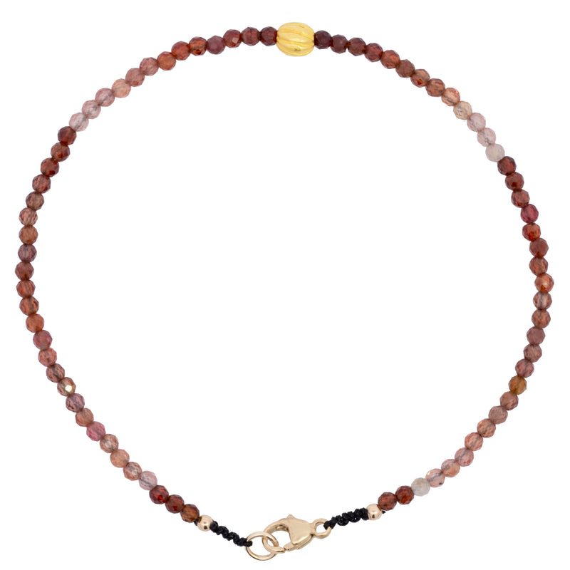 Red Hued Sapphire & Gold Bead Bracelet