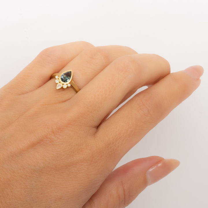 Pear Shaped Montana Sapphire Diamond Ring