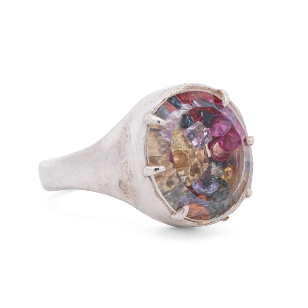 Floating Sapphires Skull Signet Ring
