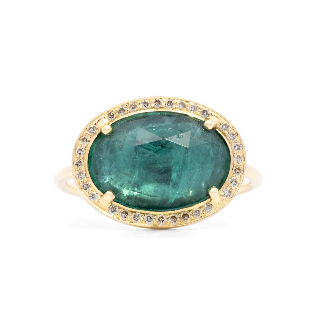 Stella Oval Faceted Emerald with Diamond Halo Ring