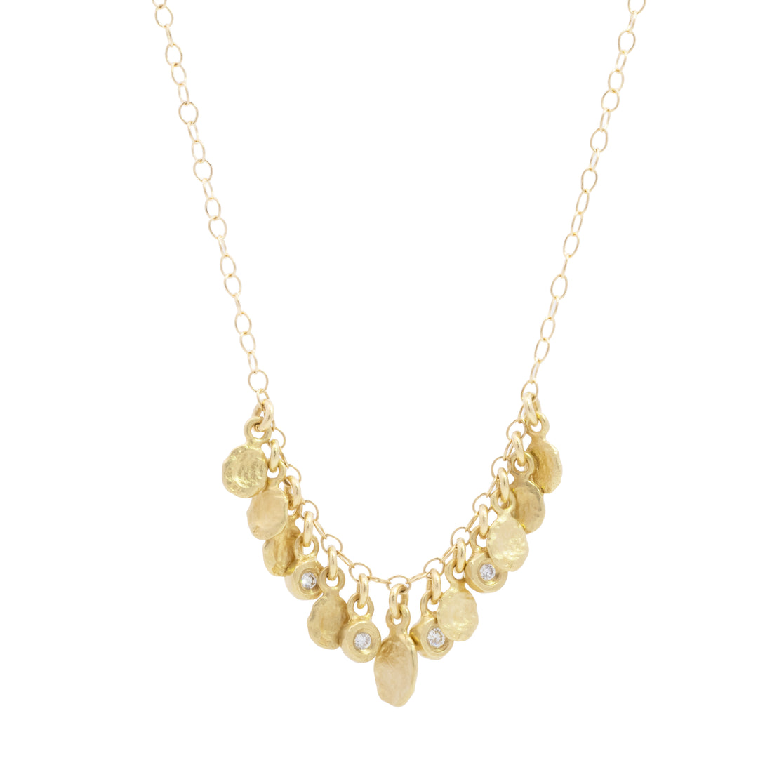 Golden Flake Cluster with Diamond Drops Necklace