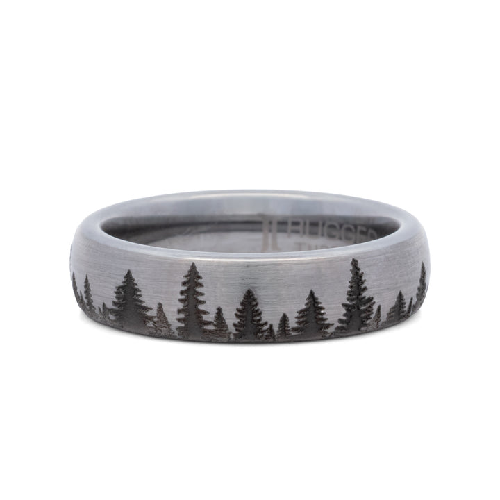 Rugged Tungsten Band with Forest Scene