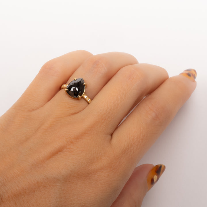 Prong Set Pear Shaped Black Diamond Ring