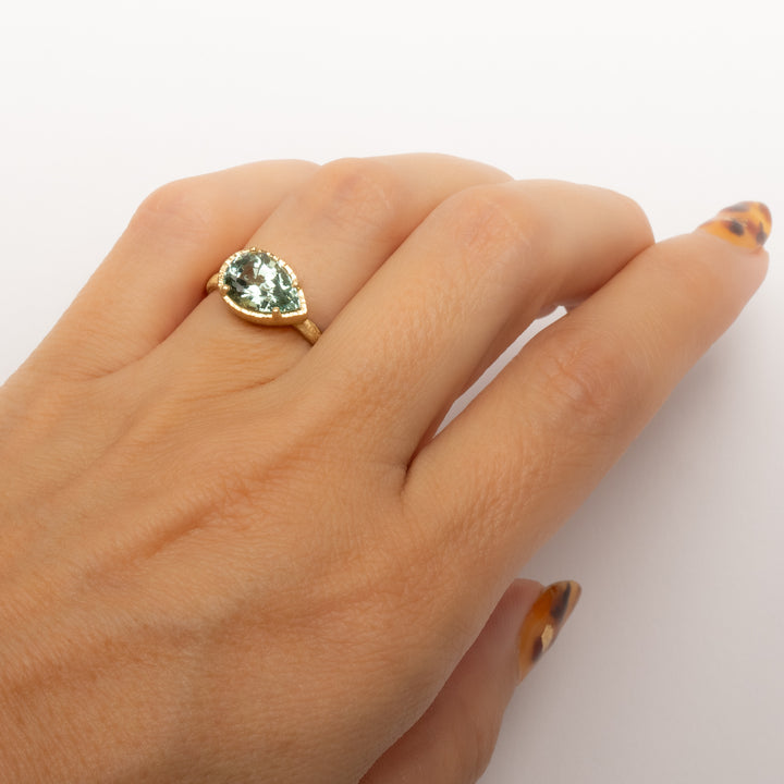 Horizontal Pear Seafoam Tourmaline Ring