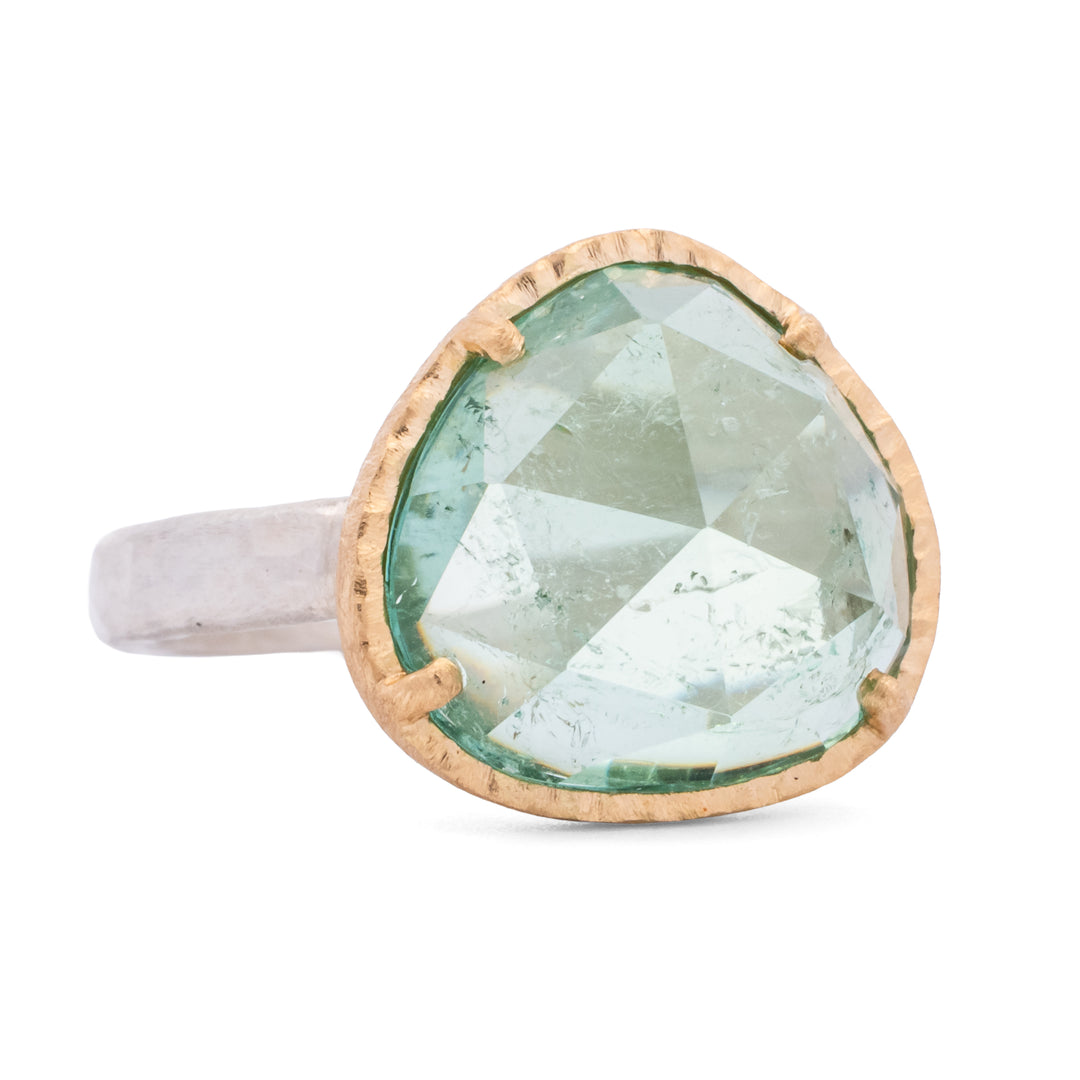 Asymmetrical Rose Cut Green Tourmaline Ring