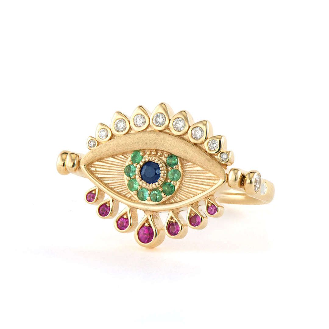 Bejeweled Evil Eye & Turquoise Flip Ring