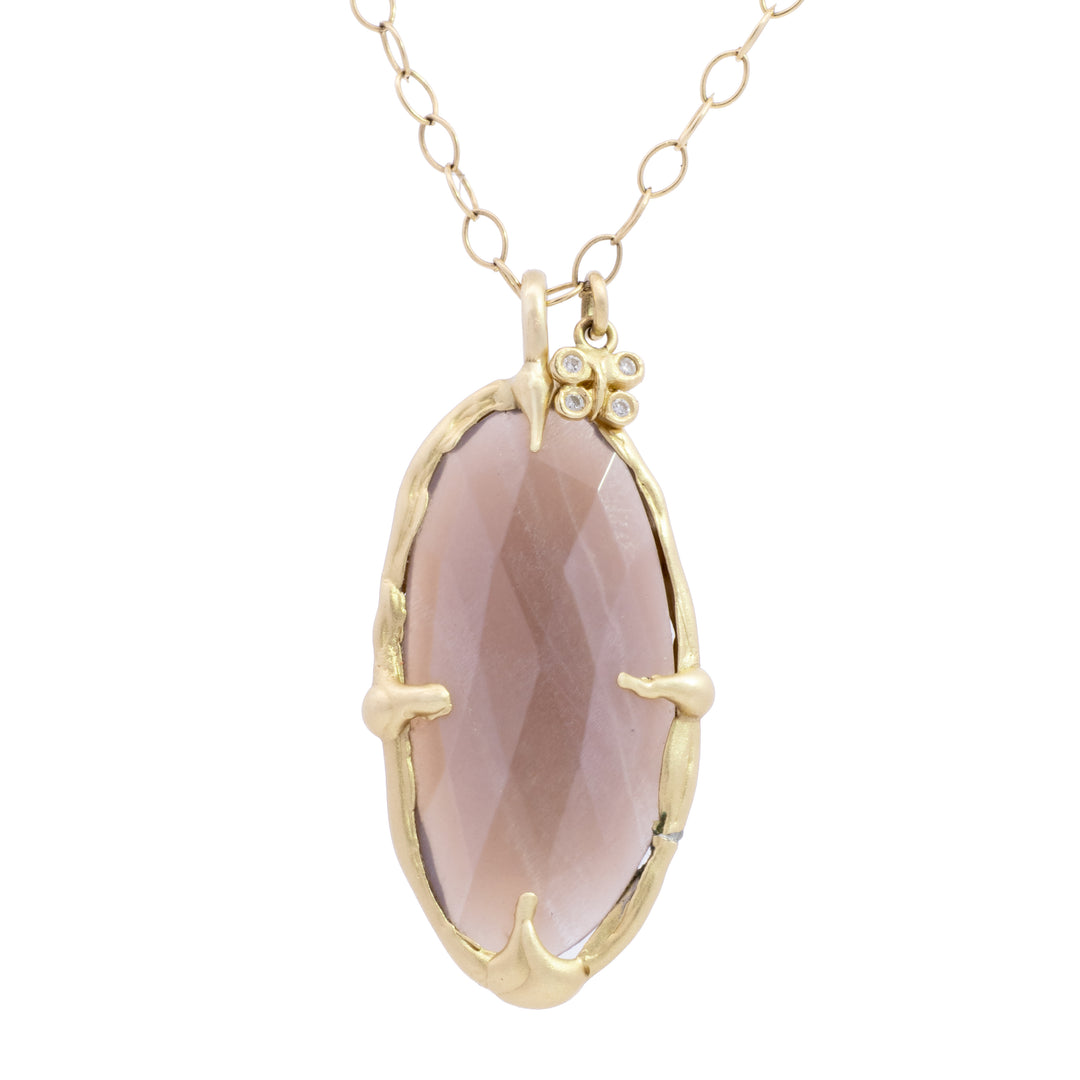 Faceted Grey Moonstone with Butterfly Detail Pendant Necklace