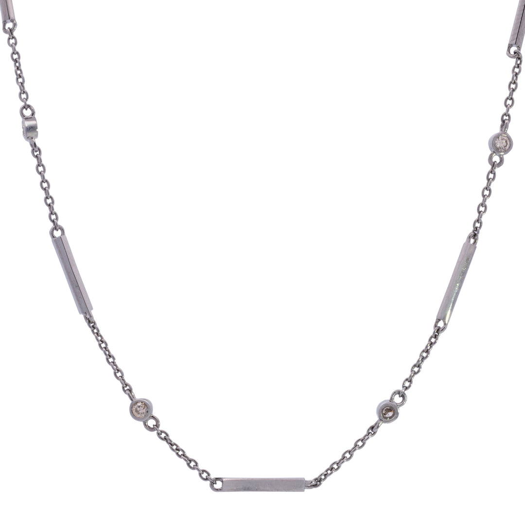 Stationed Bezel Diamond Bar Chain Necklace