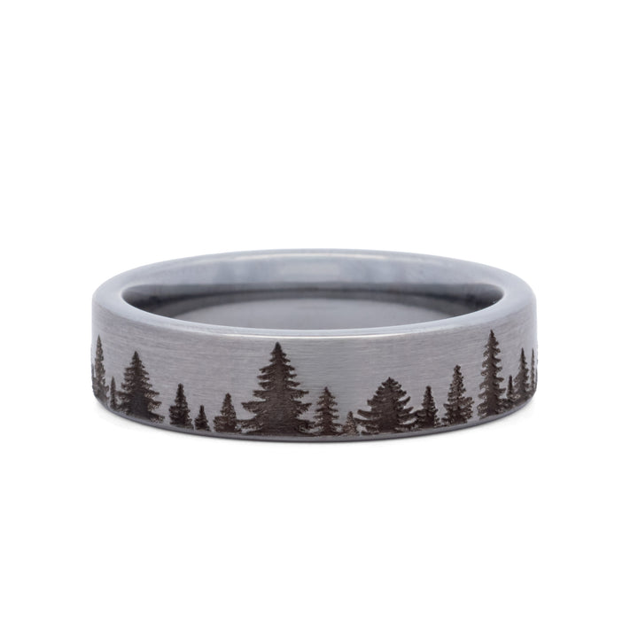 Rugged Tungsten Band with Forest Scene