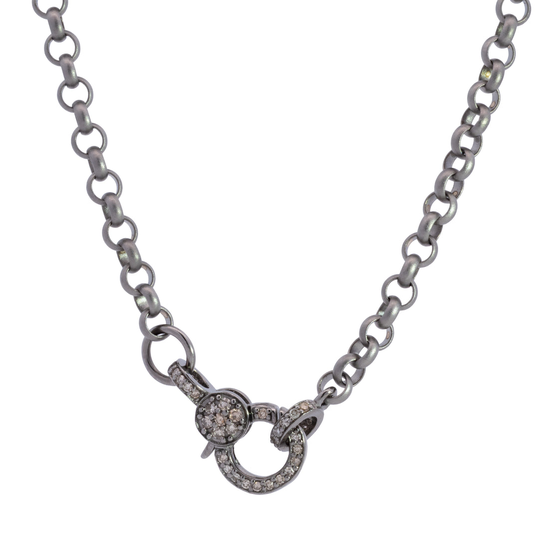 Rolo Chain Pavé Diamond Clasp Necklace