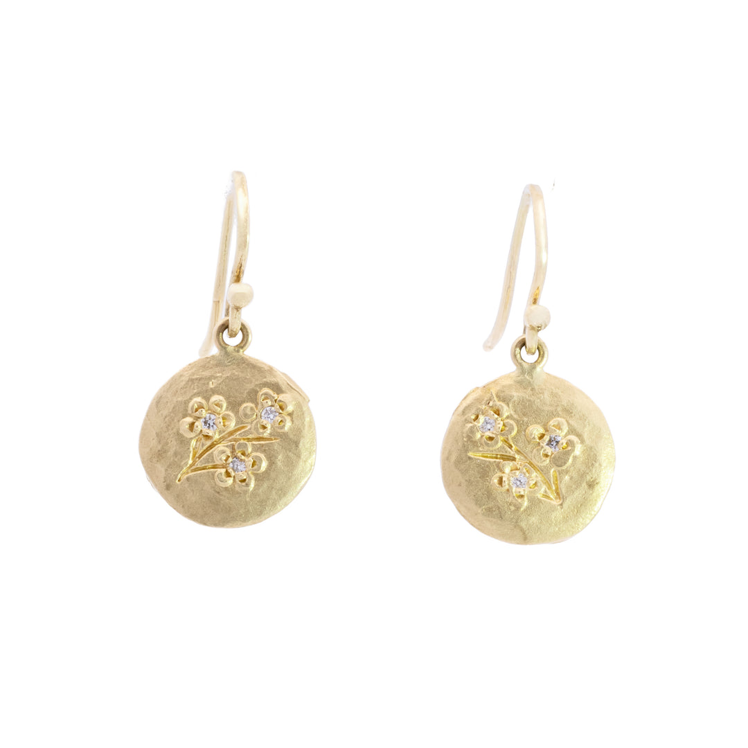 Tiny Cherry Blossom with Diamond Drop Earrings