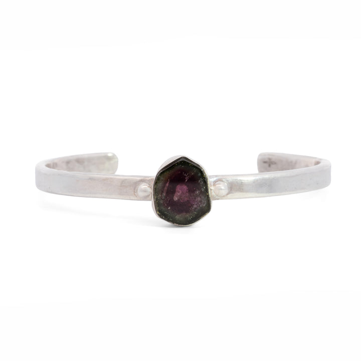 Watermelon Tourmaline Bezel Set Cuff Bracelet