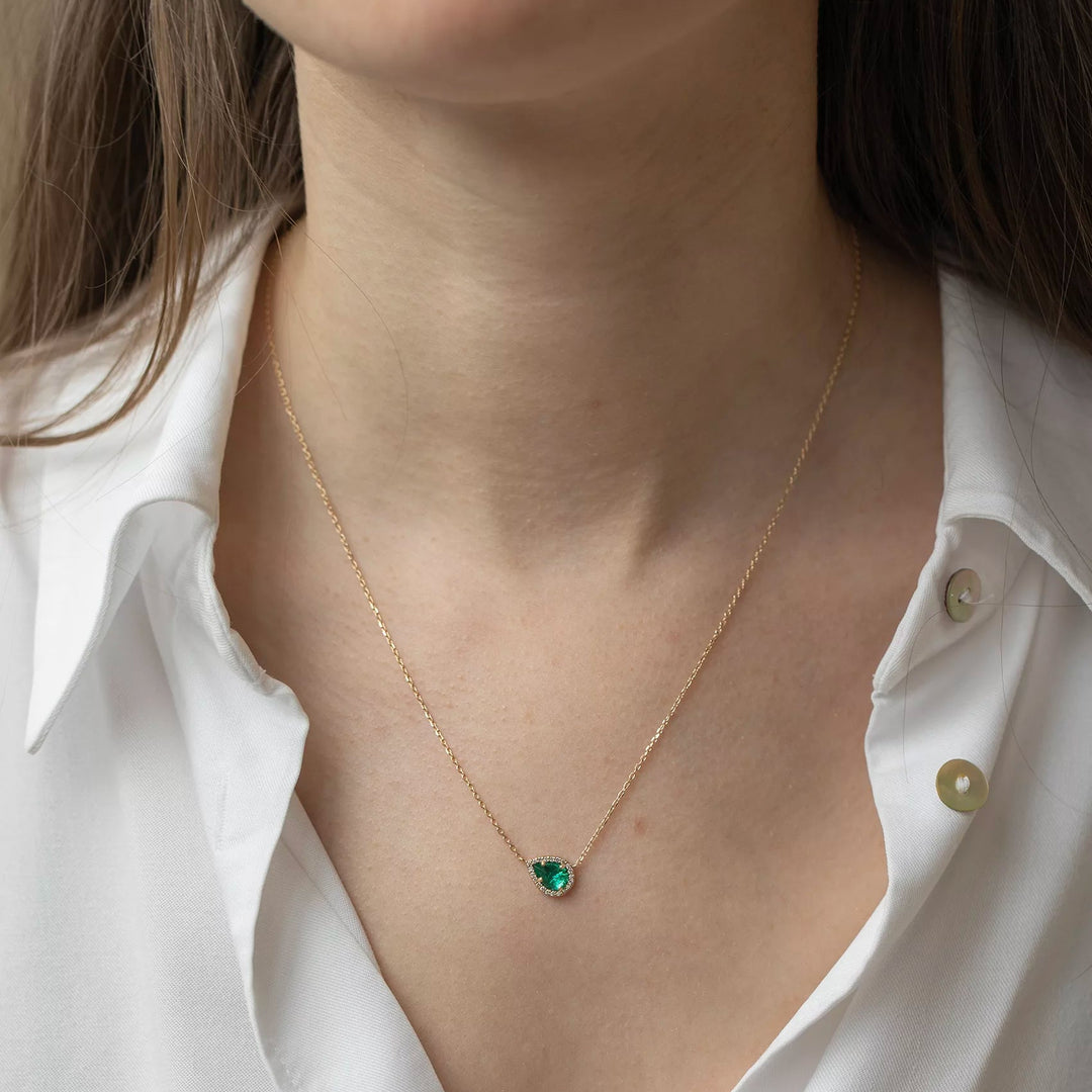 Stella Emerald and Diamond Halo Necklace