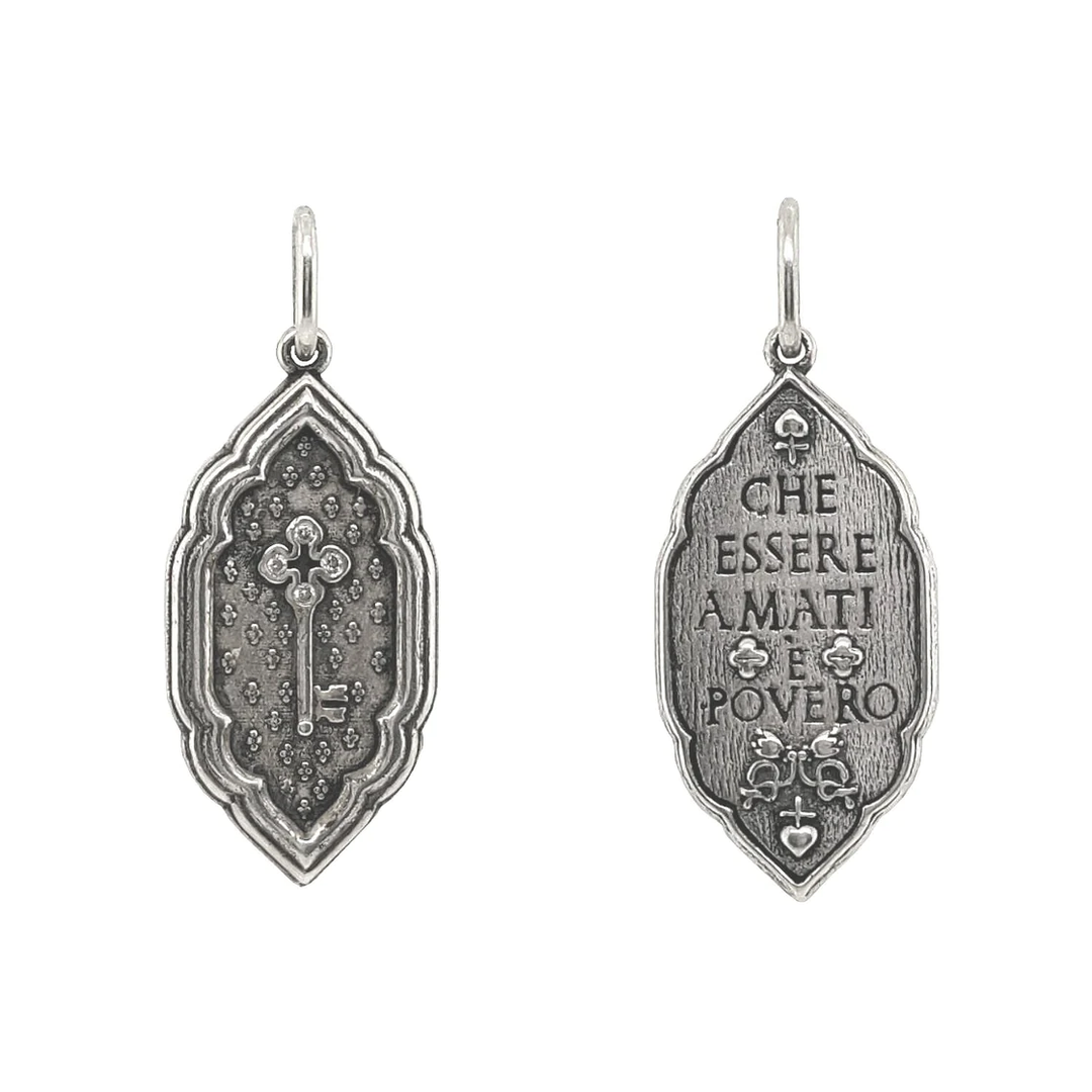Elongated Cross Key + Hearts Charm