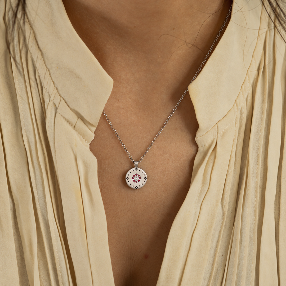 Cluster Diamond & Ruby Pendant Necklace