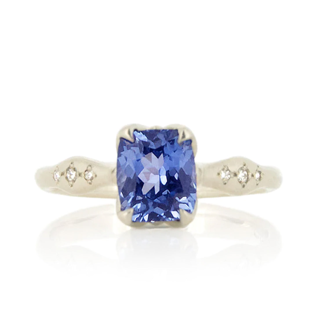 Ceylon Blue Sapphire Cushion Rosebud Ring