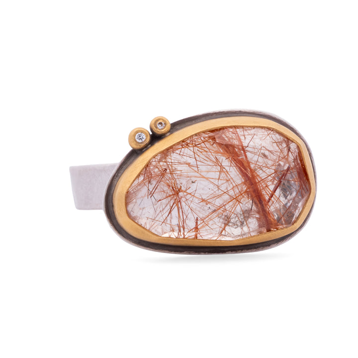 Rutilated Quartz and Diamond Ring
