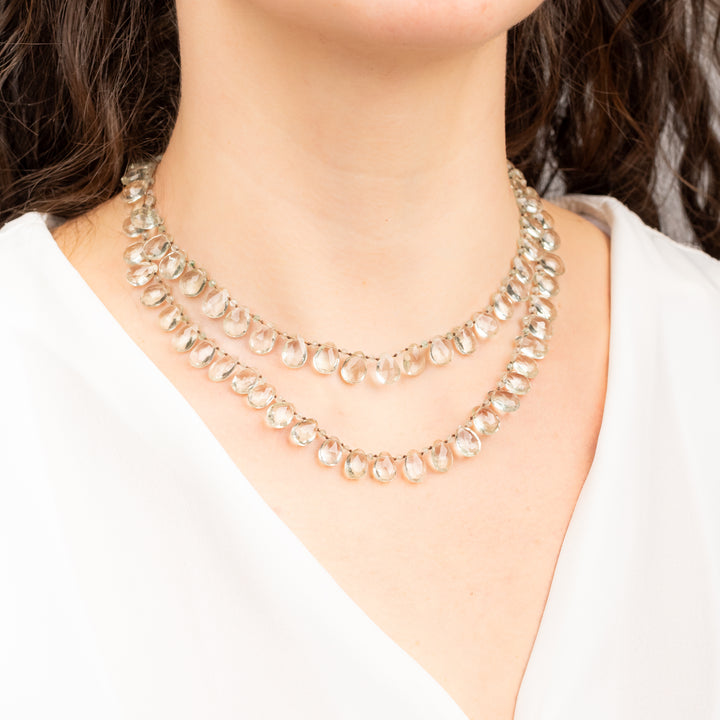 Green Amethyst Petal Knotted Necklace