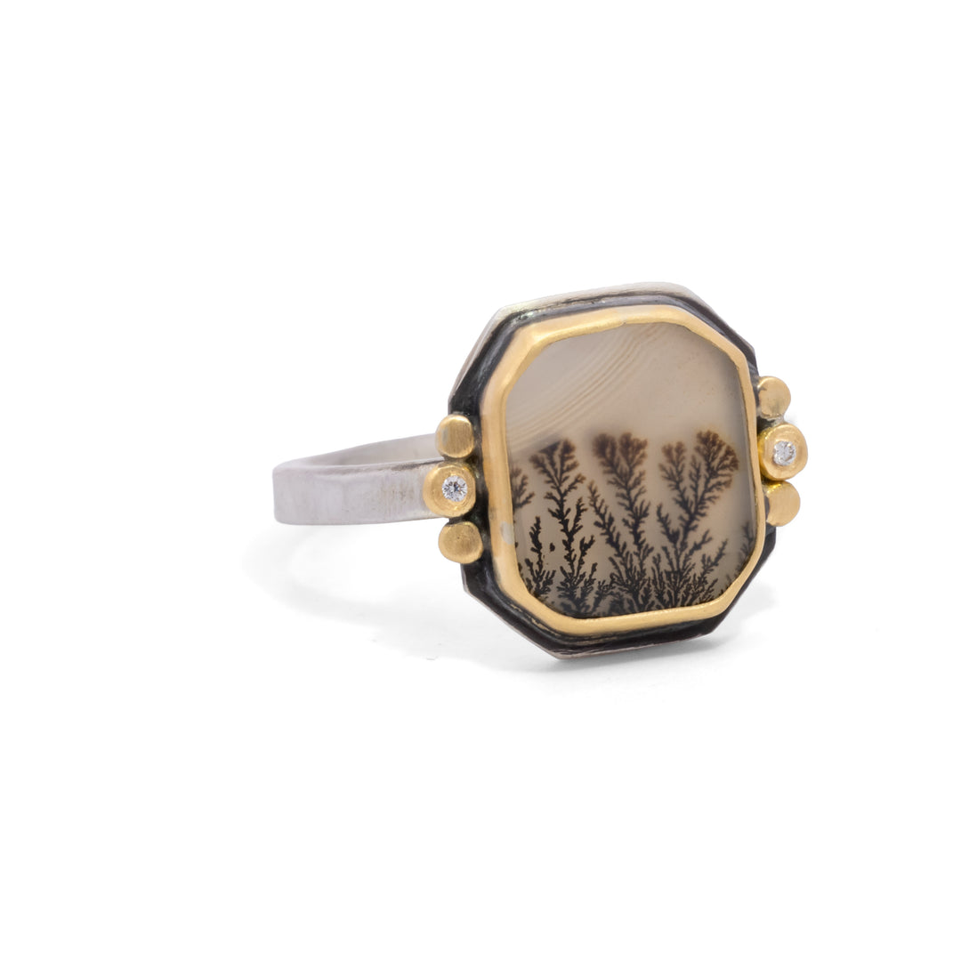 Dendritic Agate and Diamond Ring