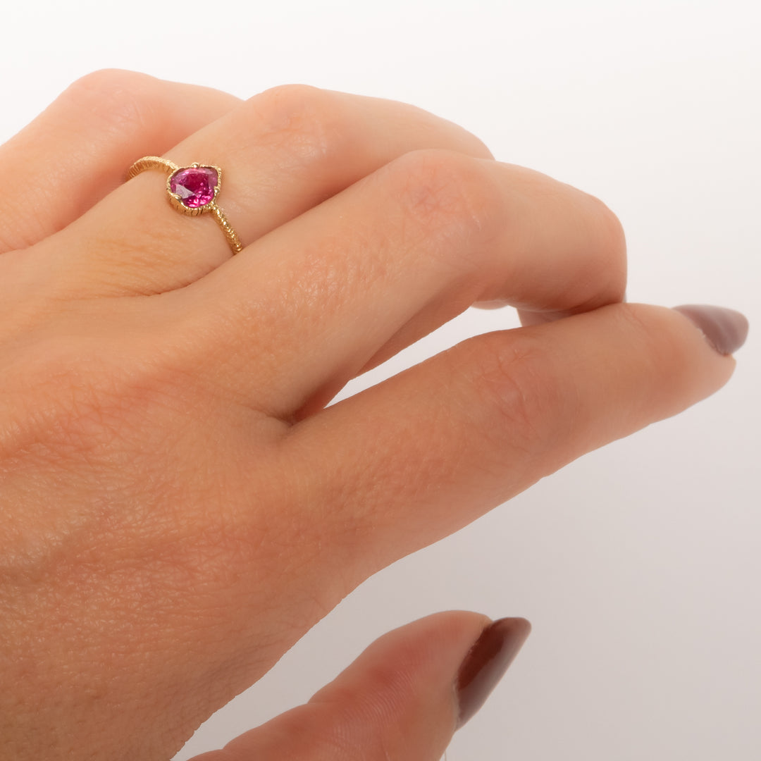 Teardrop Pink Tourmaline Three Prong Ring