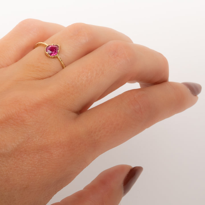 Teardrop Pink Tourmaline Three Prong Ring